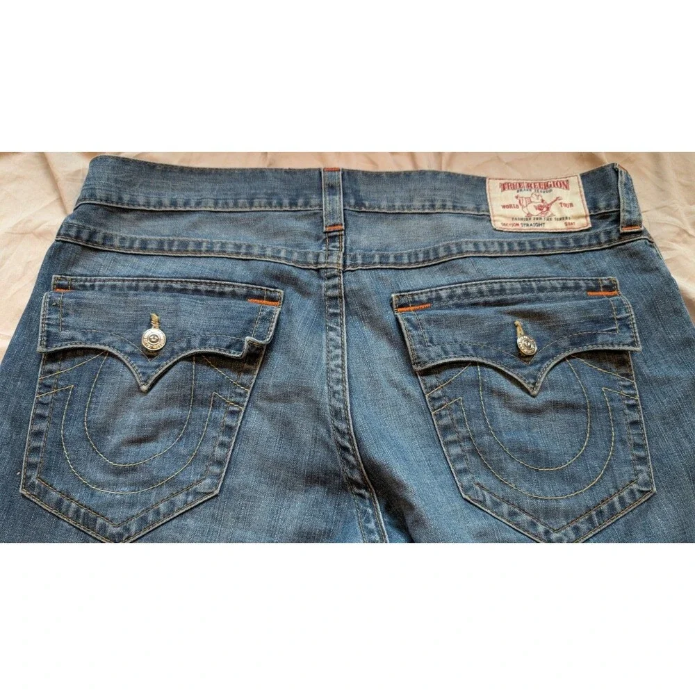 True Religion Men's Blue Jeans Size 40 (42x34) Straight Leg Cut Wide Cuff Denim